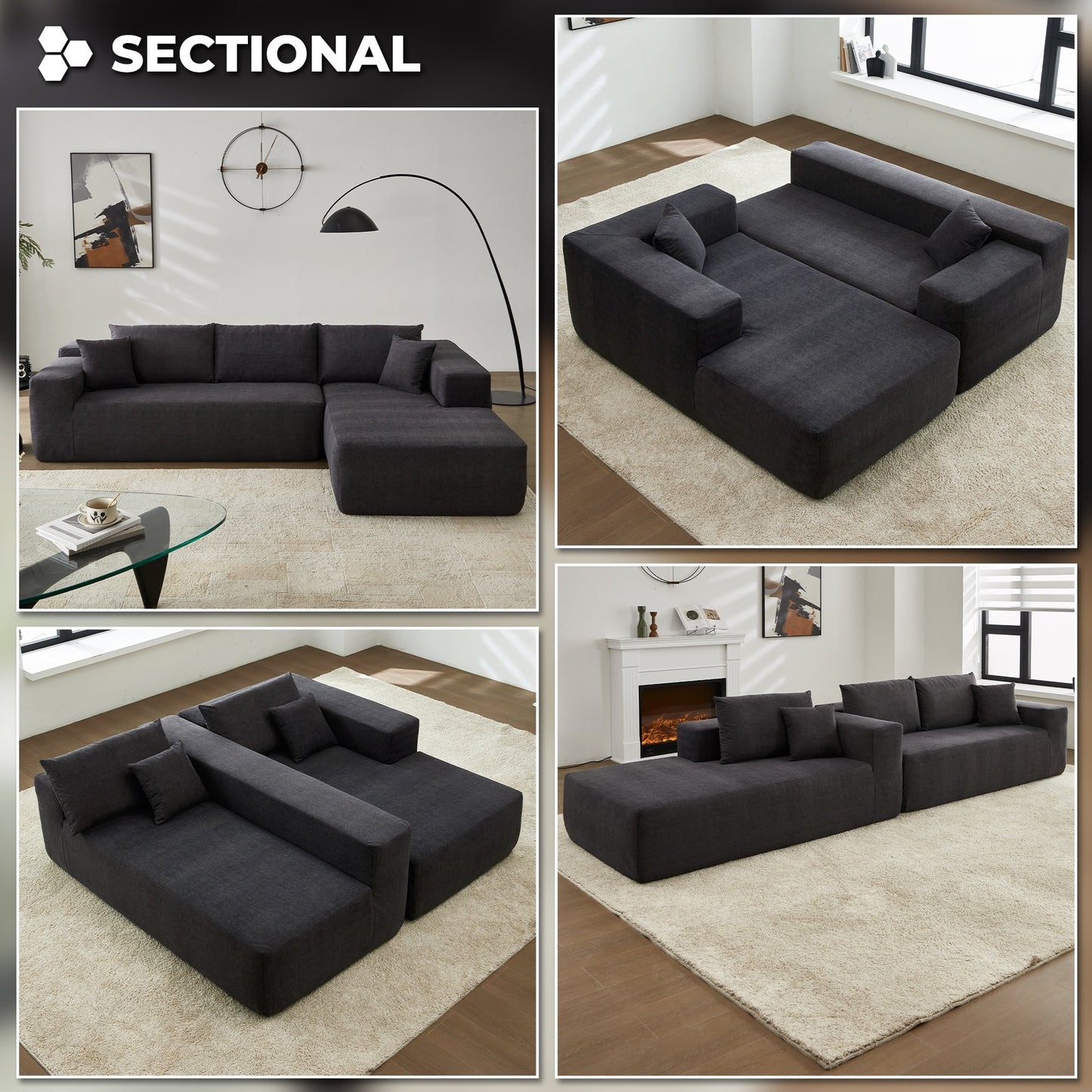 OVIOS Scratch-Resistant No Assembly Required Chaise Sofa