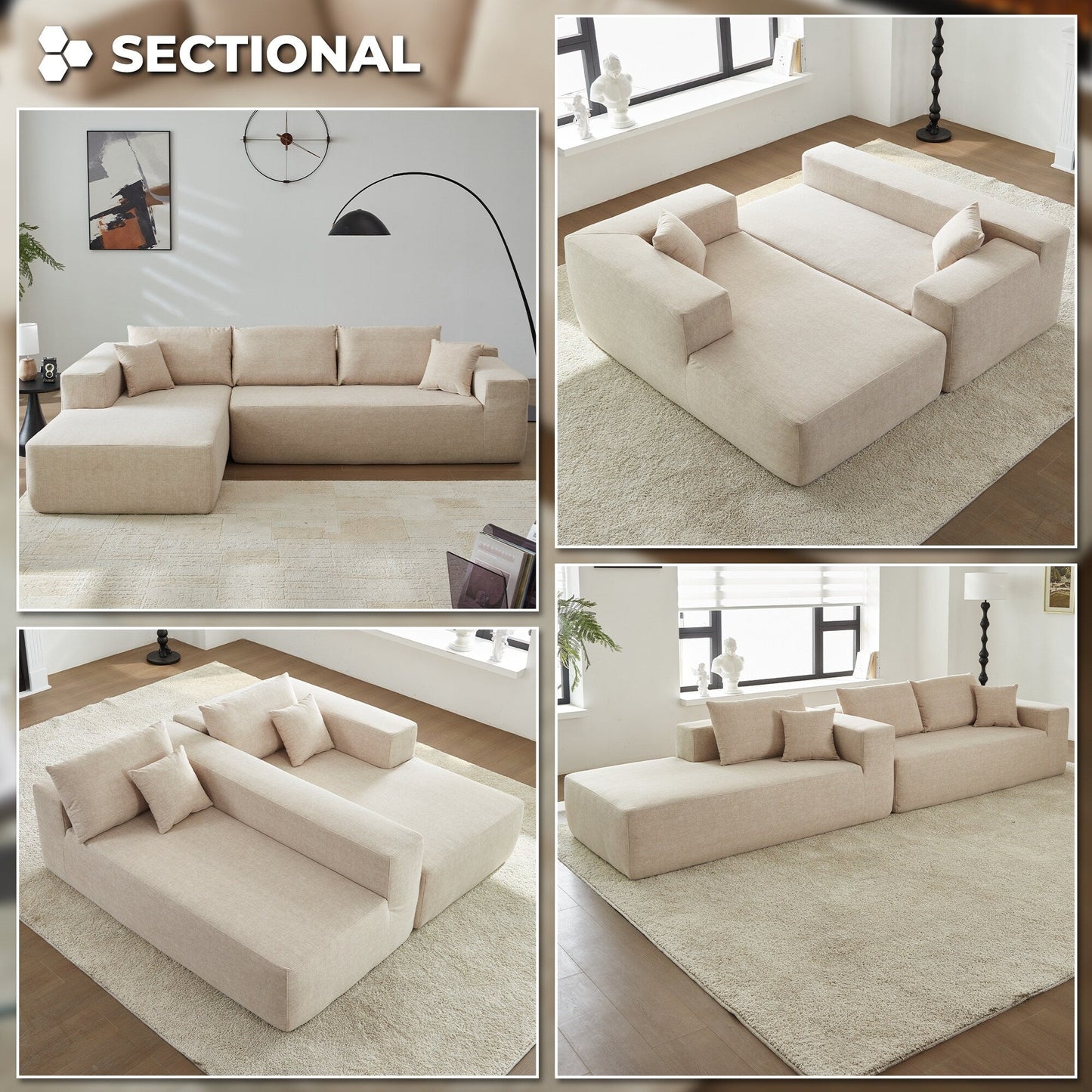 OVIOS Scratch-Resistant No Assembly Required Chaise Sofa