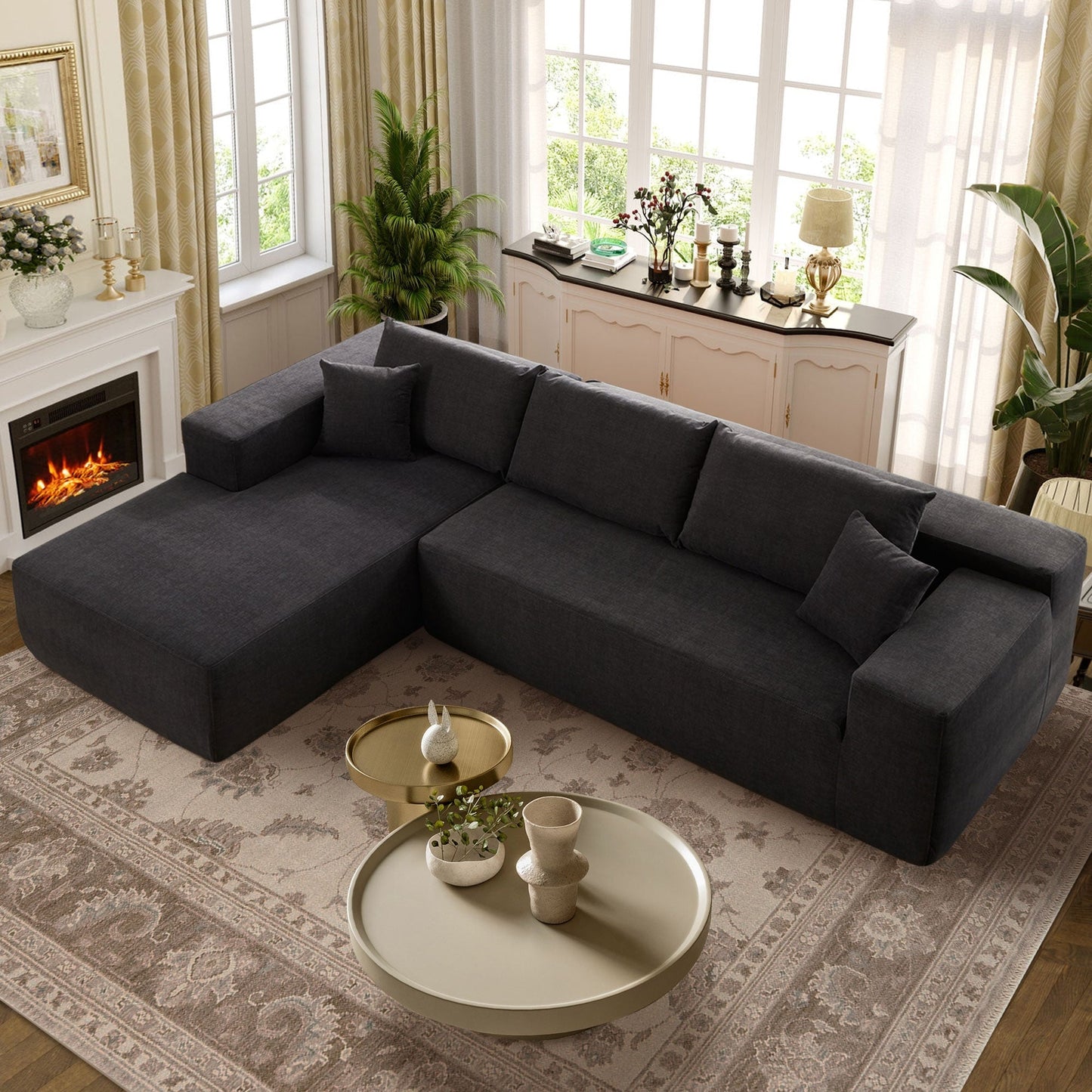 OVIOS Scratch-Resistant No Assembly Required Chaise Sofa