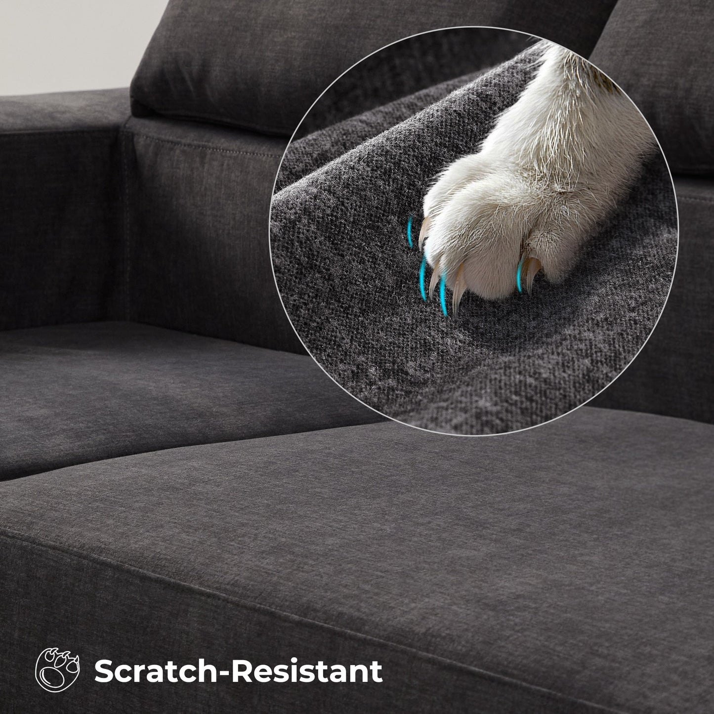 OVIOS Scratch-Resistant No Assembly Required Chaise Sofa