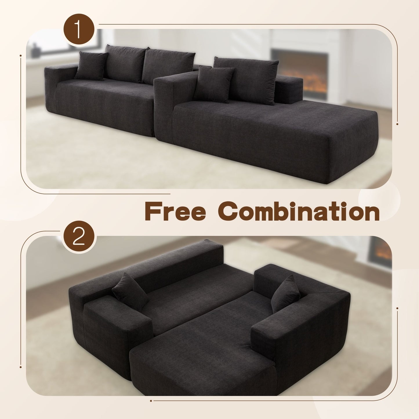 OVIOS Scratch-Resistant No Assembly Required Chaise Sofa