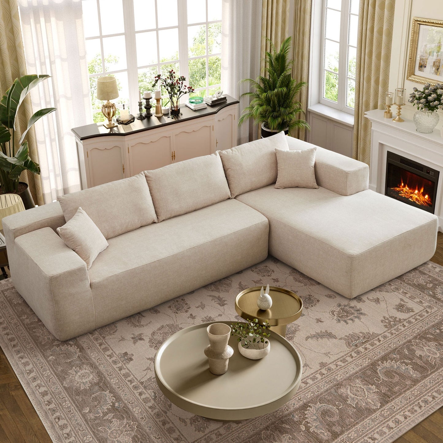 OVIOS Scratch-Resistant No Assembly Required Chaise Sofa