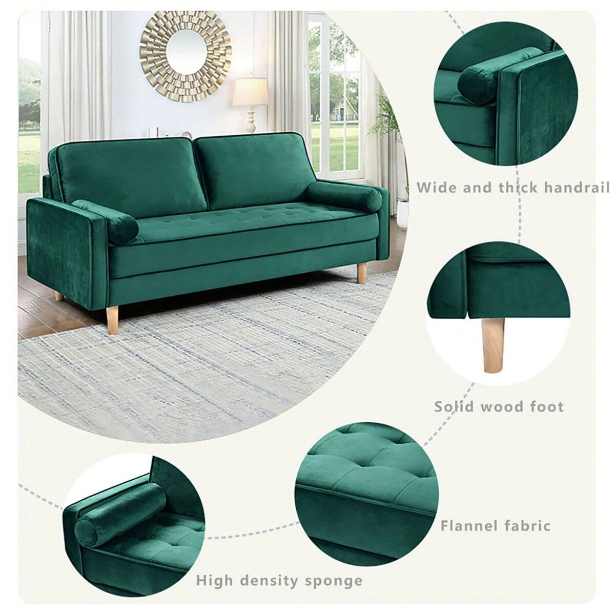 Oaks Aura Velvet Furniture Fabric Loveseat, Multicolor Choice Simple Small House Sofa, Straight Row American Retro Fabric Couch