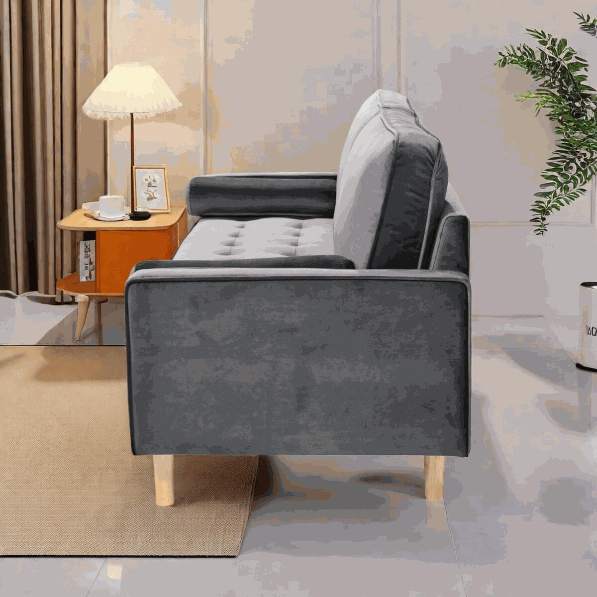 Oaks Aura Velvet Furniture Fabric Loveseat, Multicolor Choice Simple Small House Sofa, Straight Row American Retro Fabric Couch