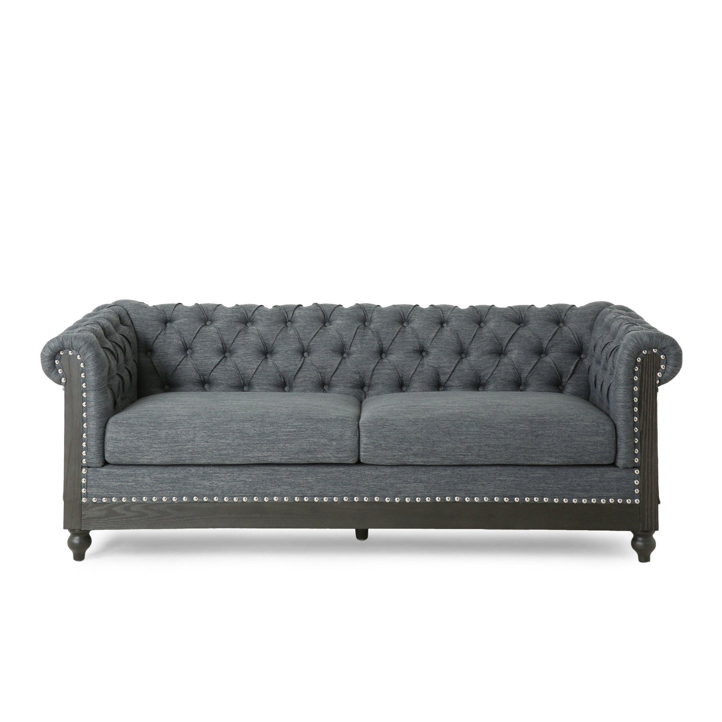 Ober Sofa, Rivets Chesterfield Button Tufted Gray, 86 Inch, Taupe Brown