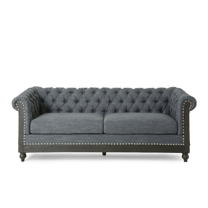 Ober Sofa, Rivets Chesterfield Button Tufted Gray, 86 Inch, Taupe Brown
