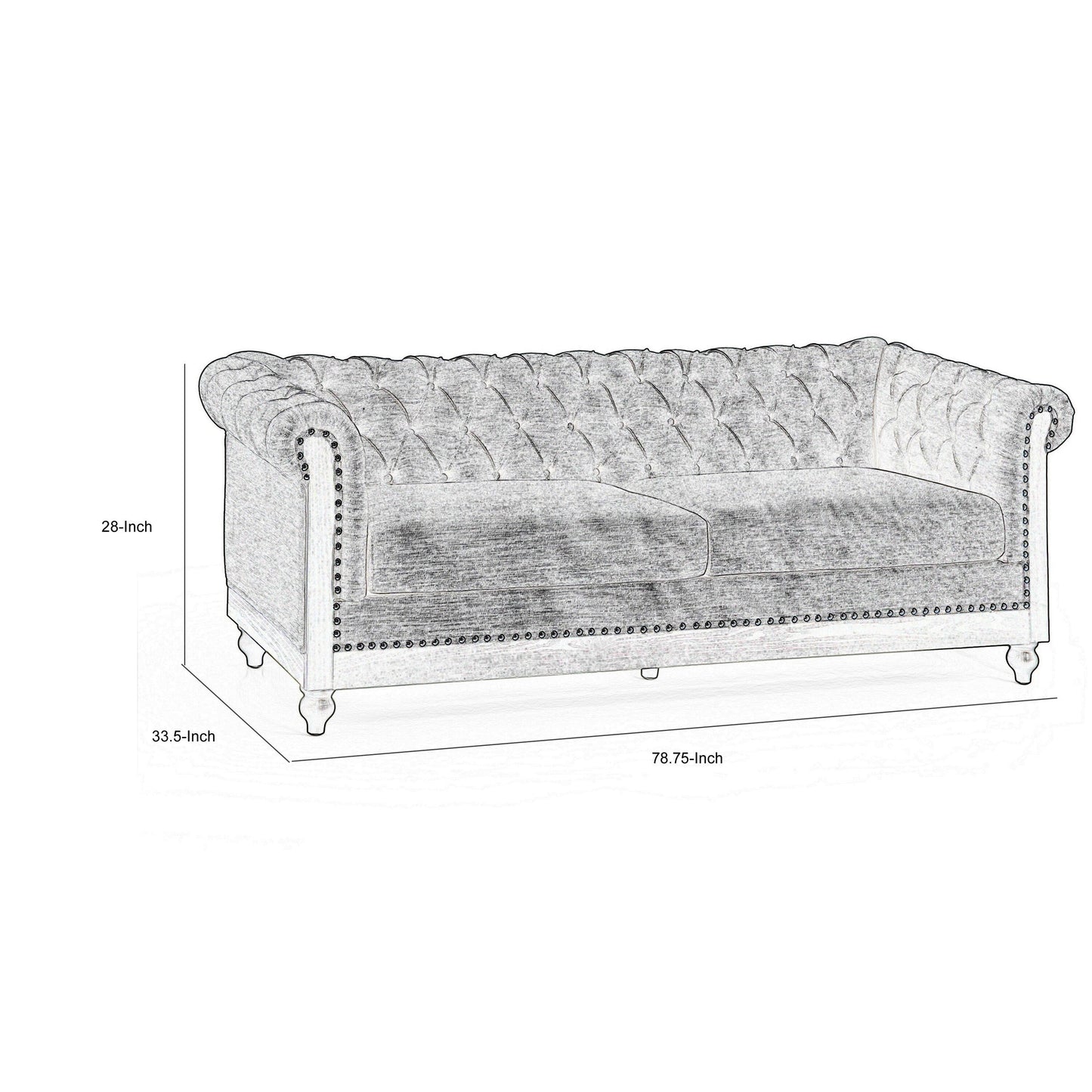Ober Sofa, Rivets Chesterfield Button Tufted Gray, 86 Inch, Taupe Brown