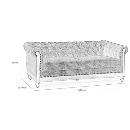 Ober Sofa, Rivets Chesterfield Button Tufted Gray, 86 Inch, Taupe Brown