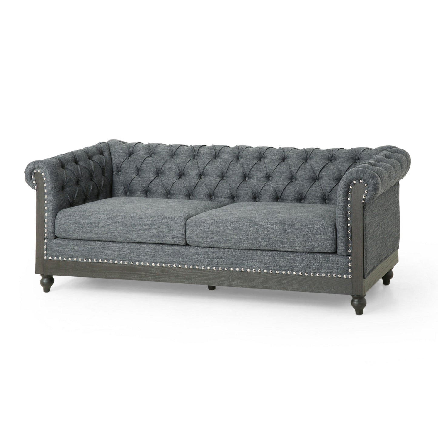 Ober Sofa, Rivets Chesterfield Button Tufted Gray, 86 Inch, Taupe Brown