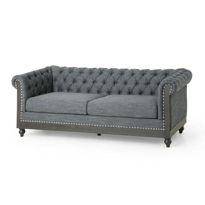 Ober Sofa, Rivets Chesterfield Button Tufted Gray, 86 Inch, Taupe Brown