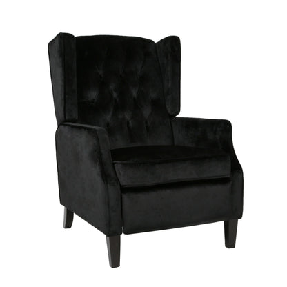 Octa Manual Recliner Chair, Button Tufted Wingback Design Black Velvet