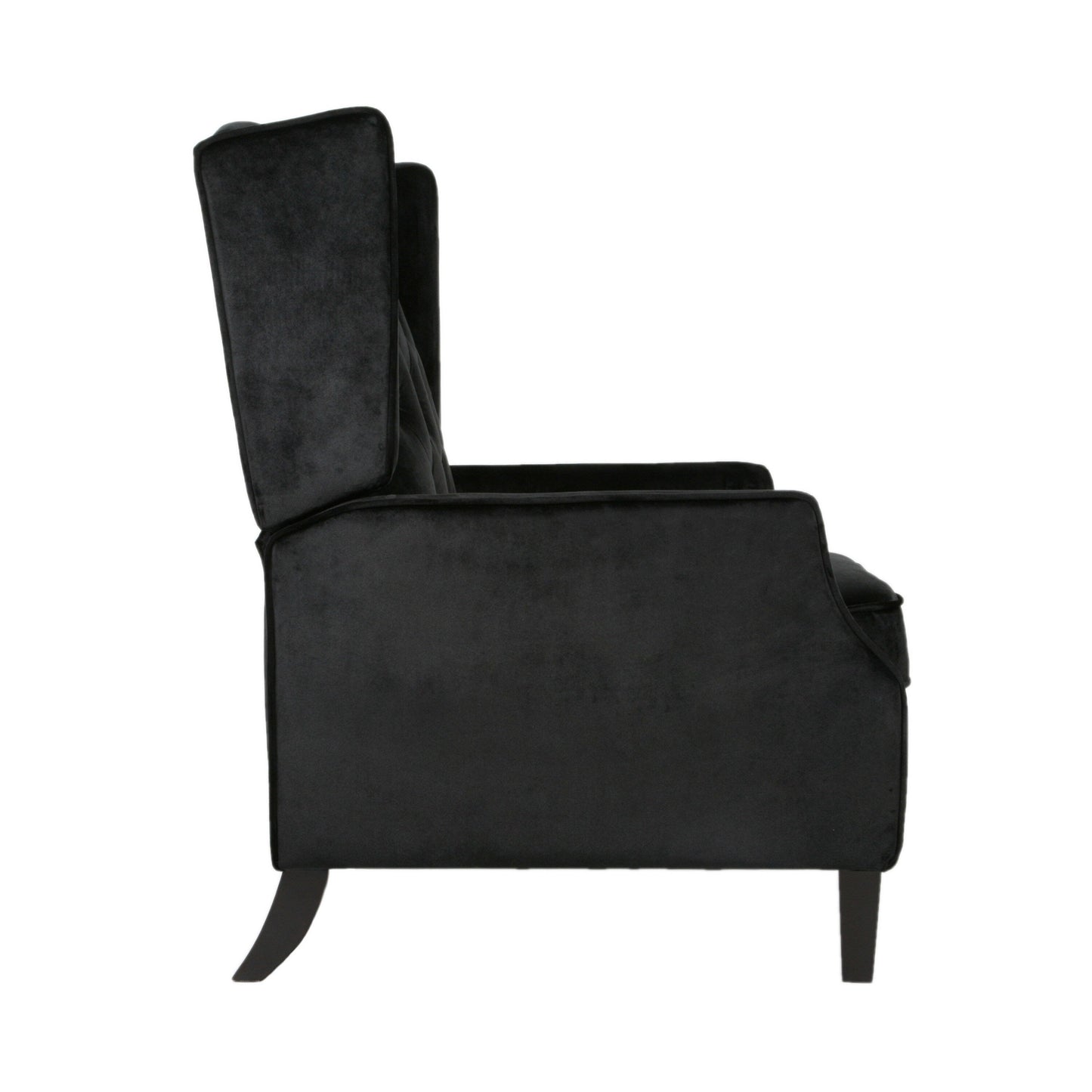 Octa Manual Recliner Chair, Button Tufted Wingback Design Black Velvet