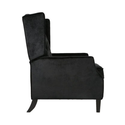 Octa Manual Recliner Chair, Button Tufted Wingback Design Black Velvet
