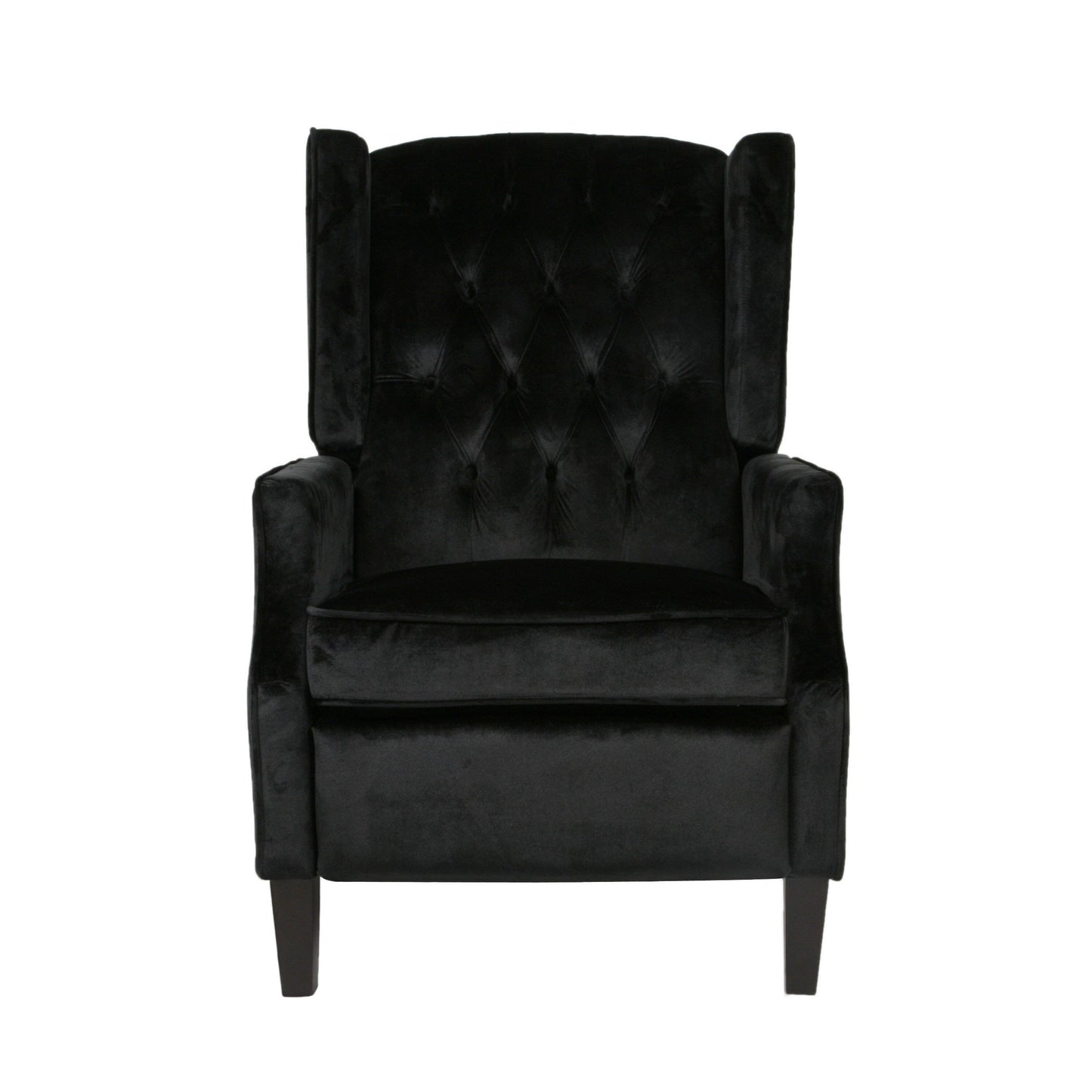 Octa Manual Recliner Chair, Button Tufted Wingback Design Black Velvet