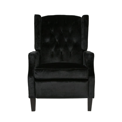 Octa Manual Recliner Chair, Button Tufted Wingback Design Black Velvet