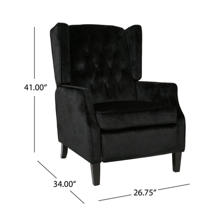 Octa Manual Recliner Chair, Button Tufted Wingback Design Black Velvet