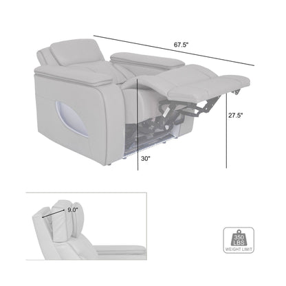 Octavia Silver and Gray Leather Zero Gravity Power Recliner with Heat and Massage