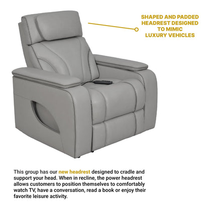 Octavia Silver and Gray Leather Zero Gravity Power Recliner with Heat and Massage