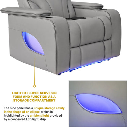 Octavia Silver and Gray Leather Zero Gravity Power Recliner with Heat and Massage