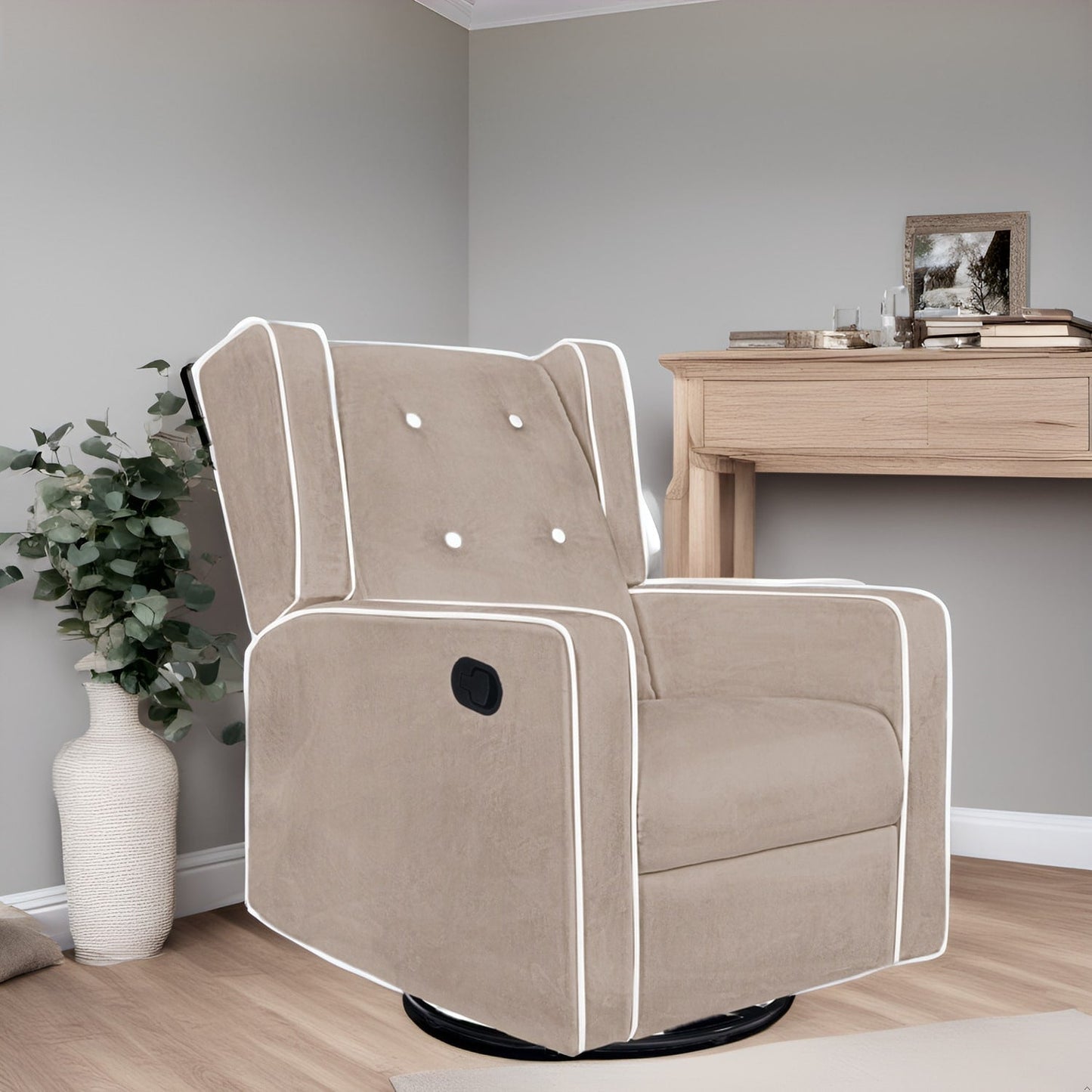 Octavia Solid Wood Microfiber Swivel Glider Rocker Recliner Chair, For Living Room, Bed Room