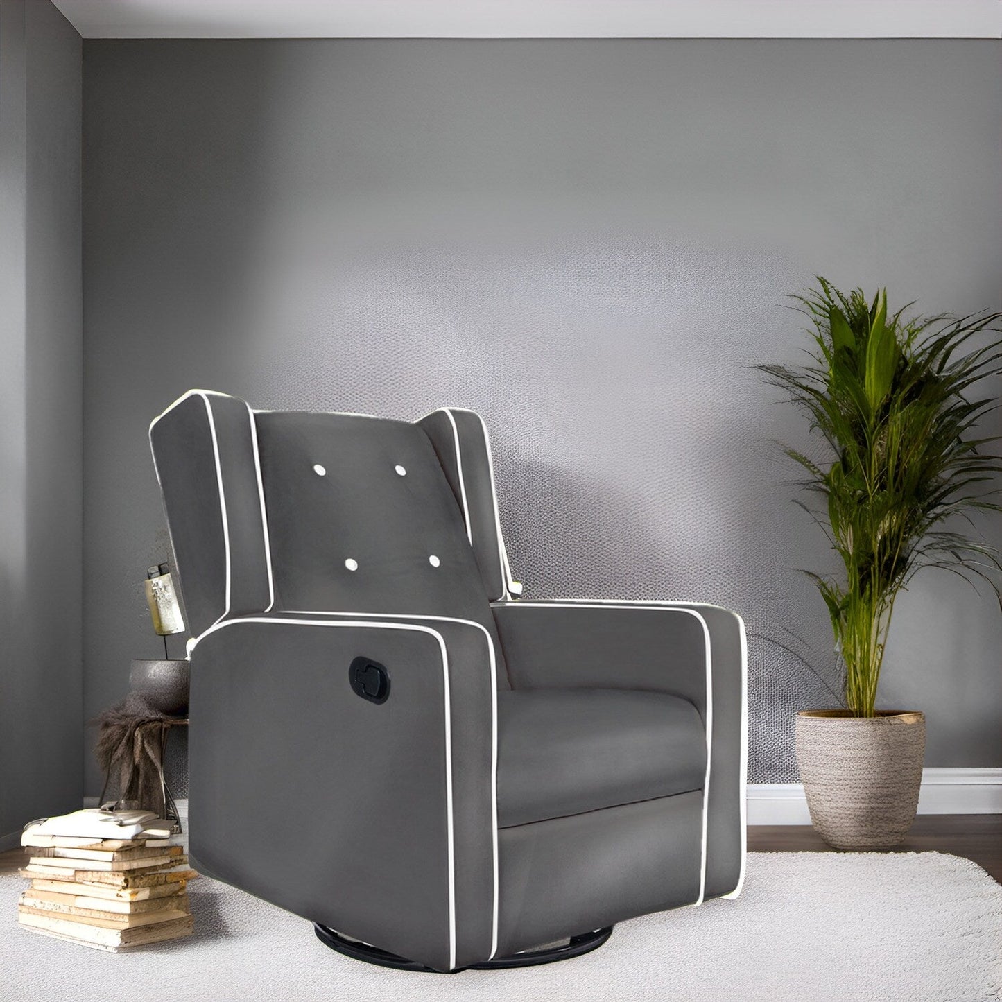 Octavia Solid Wood Microfiber Swivel Glider Rocker Recliner Chair, For Living Room, Bed Room