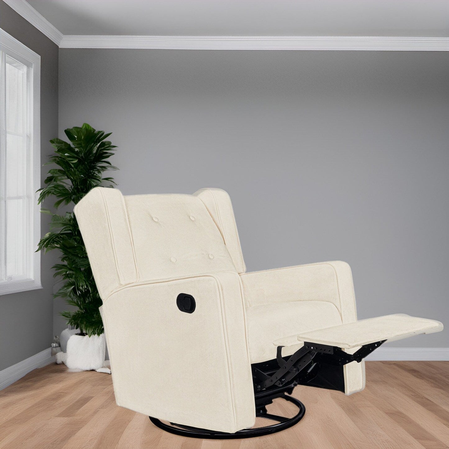 Octavia Solid Wood Microfiber Swivel Glider Rocker Recliner Chair, For Living Room, Bed Room