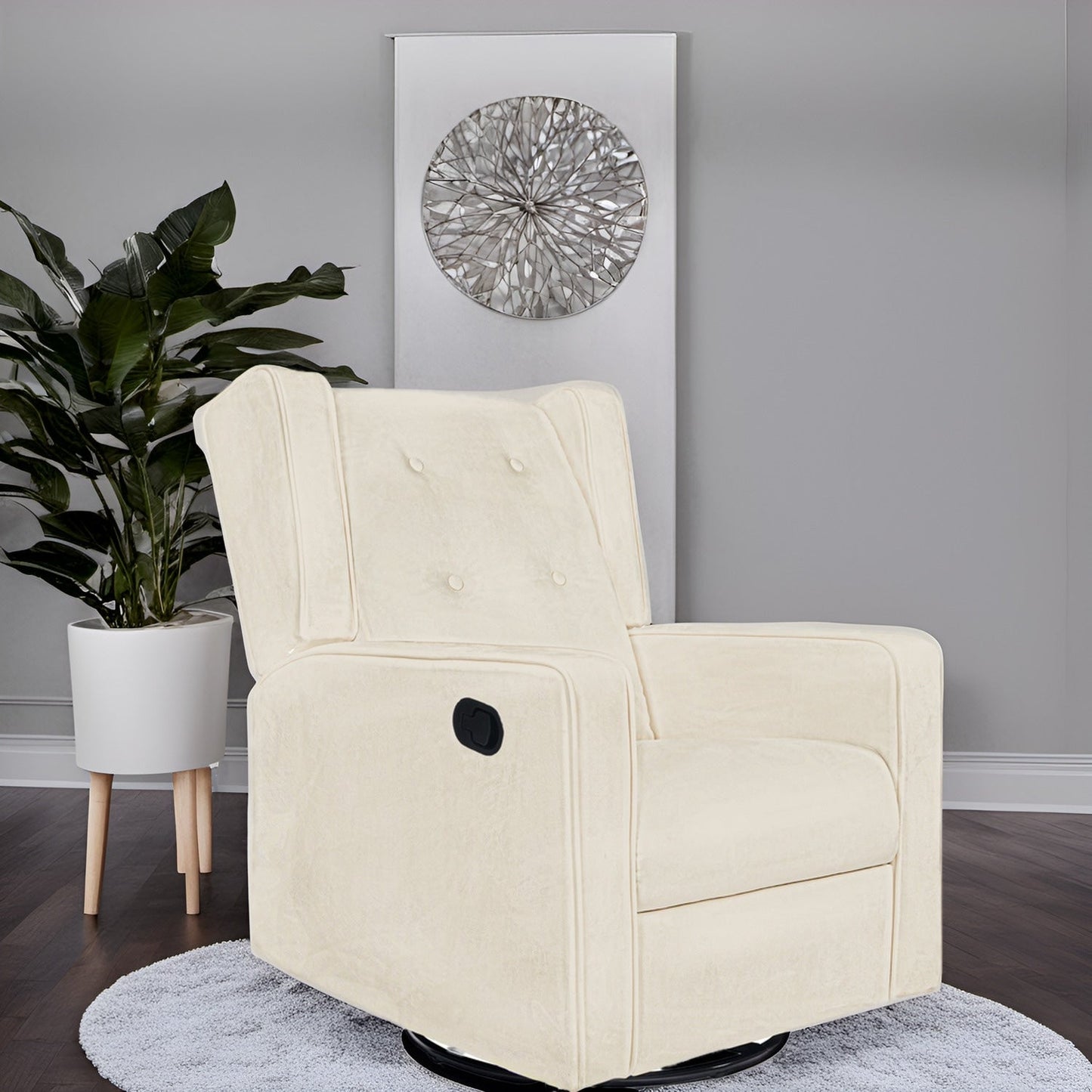 Octavia Solid Wood Microfiber Swivel Glider Rocker Recliner Chair, For Living Room, Bed Room