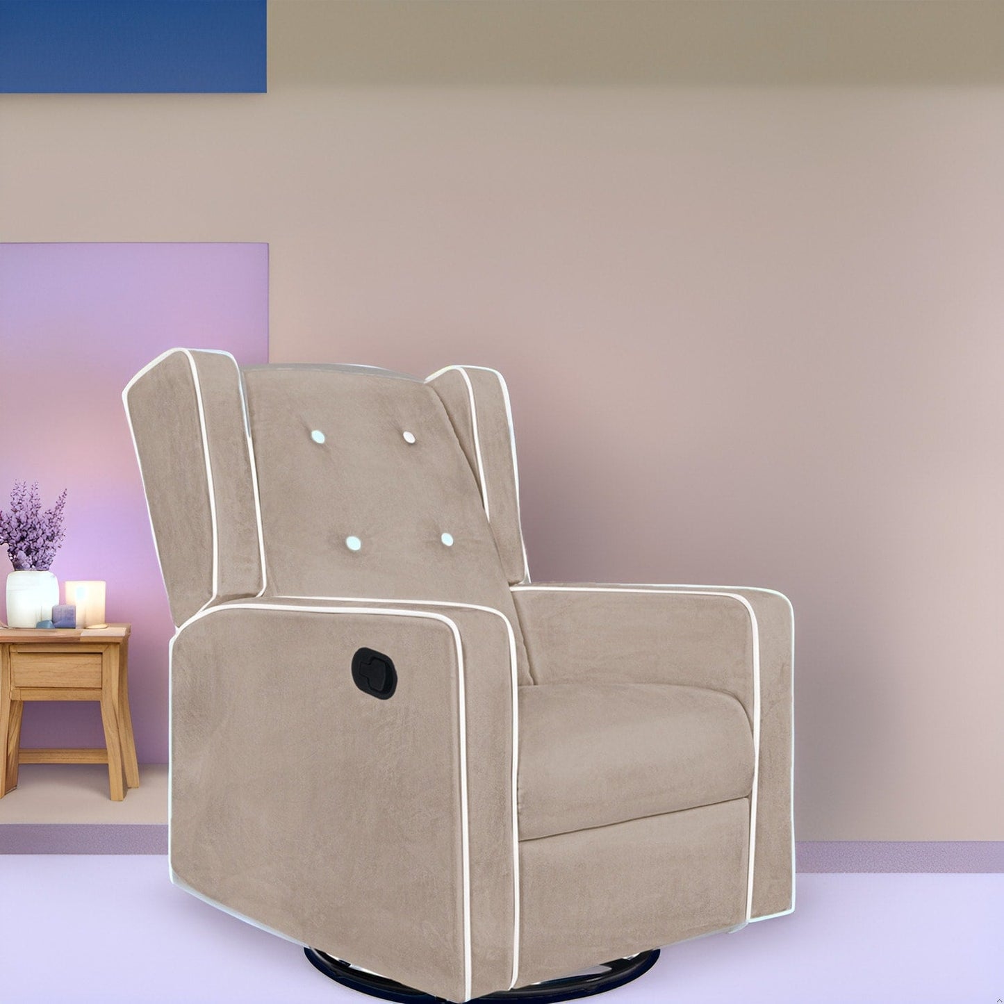 Octavia Solid Wood Microfiber Swivel Glider Rocker Recliner Chair, For Living Room, Bed Room