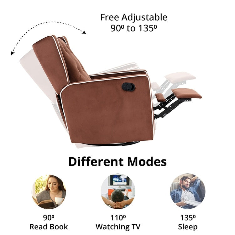 Octavia Solid Wood Microfiber Swivel Glider Rocker Recliner Chair, For Living Room, Bed Room