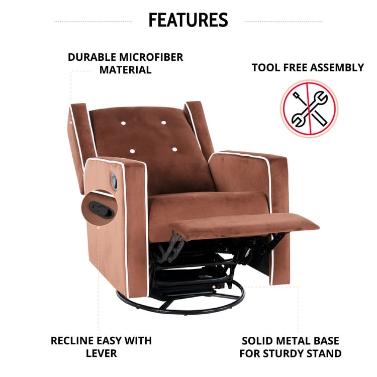 Octavia Solid Wood Microfiber Swivel Glider Rocker Recliner Chair, For Living Room, Bed Room
