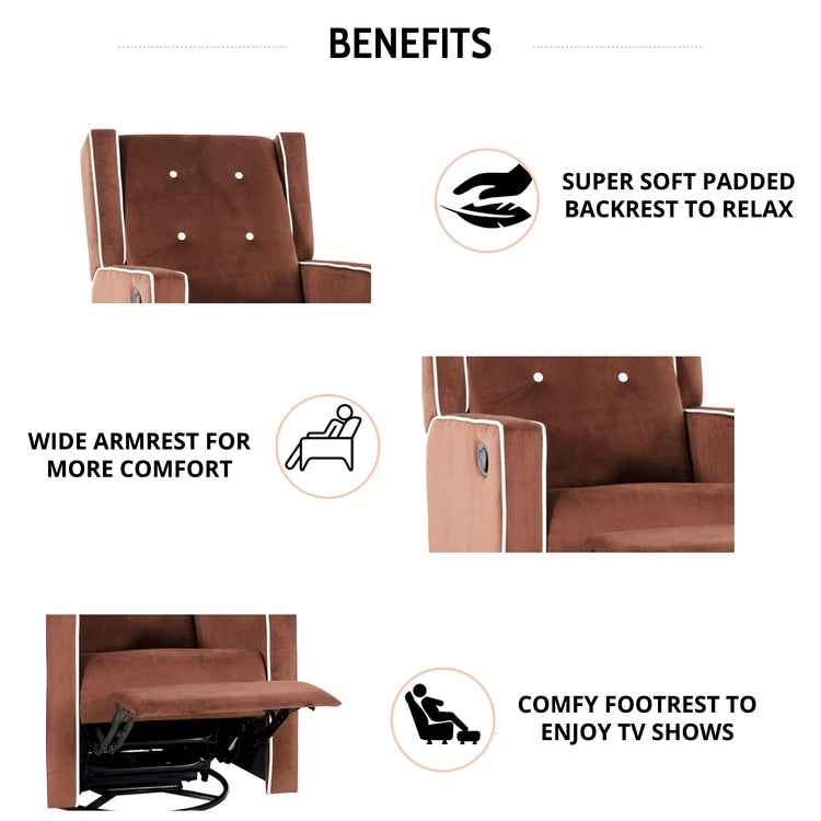Octavia Solid Wood Microfiber Swivel Glider Rocker Recliner Chair, For Living Room, Bed Room
