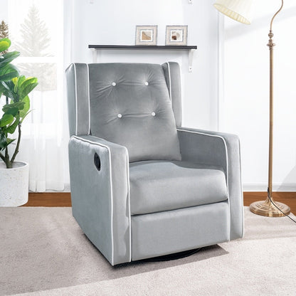 Octavia Solid Wood Microfiber Swivel Glider Rocker Recliner Chair, For Living Room, Bed Room