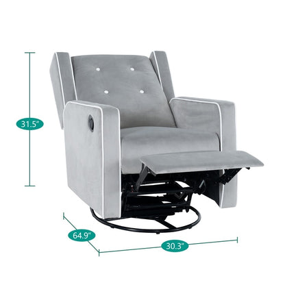 Octavia Solid Wood Microfiber Swivel Glider Rocker Recliner Chair, For Living Room, Bed Room