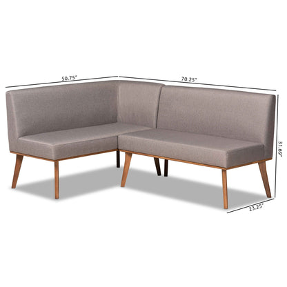 Odessa Grey Fabric and Walnut Wood 2-PC Dining Nook Banquette Set