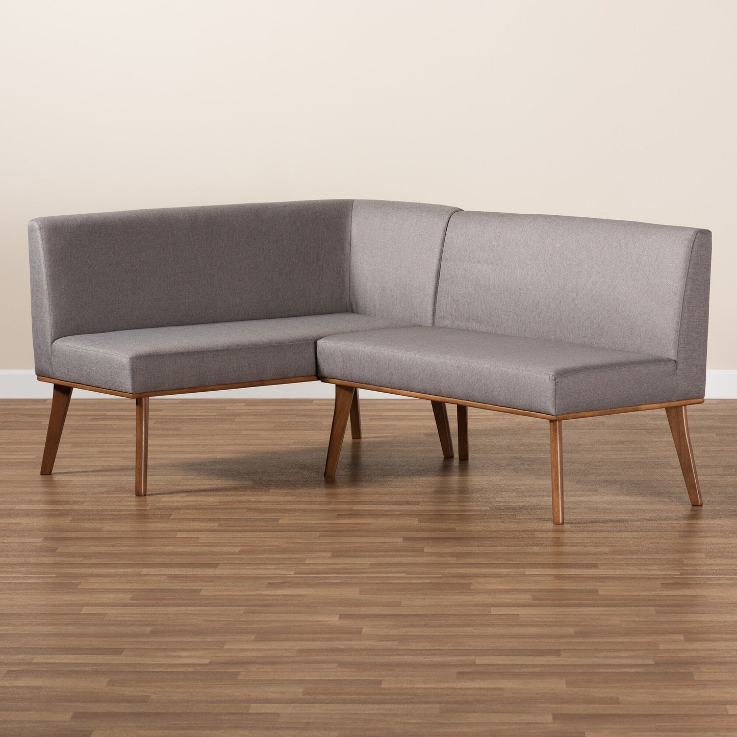 Odessa Grey Fabric and Walnut Wood 2-PC Dining Nook Banquette Set