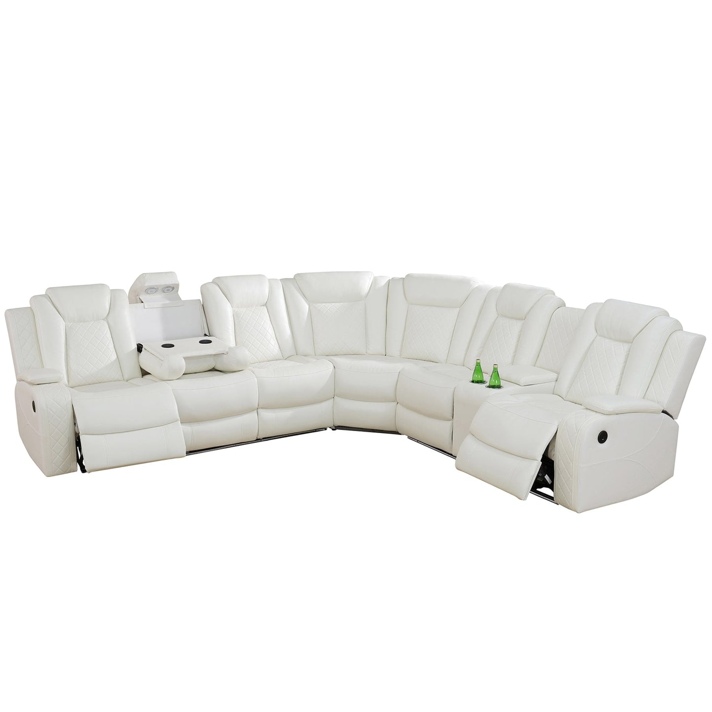 Off-White 3-Piece Breathing Leather Living Room Recliner Sofa set