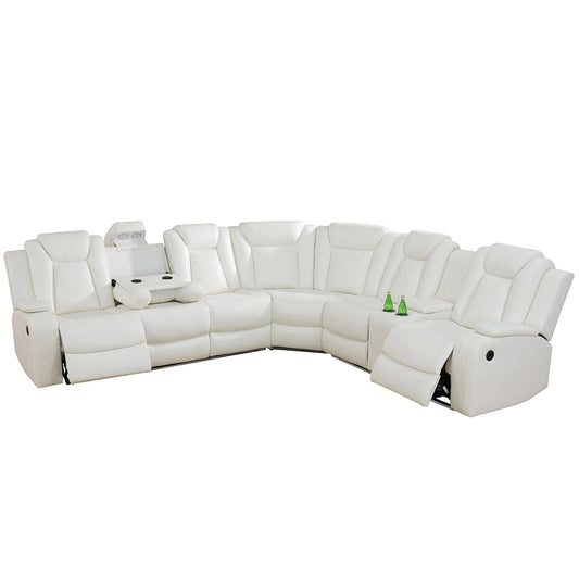 Off-White 3-Piece Breathing Leather Living Room Recliner Sofa set