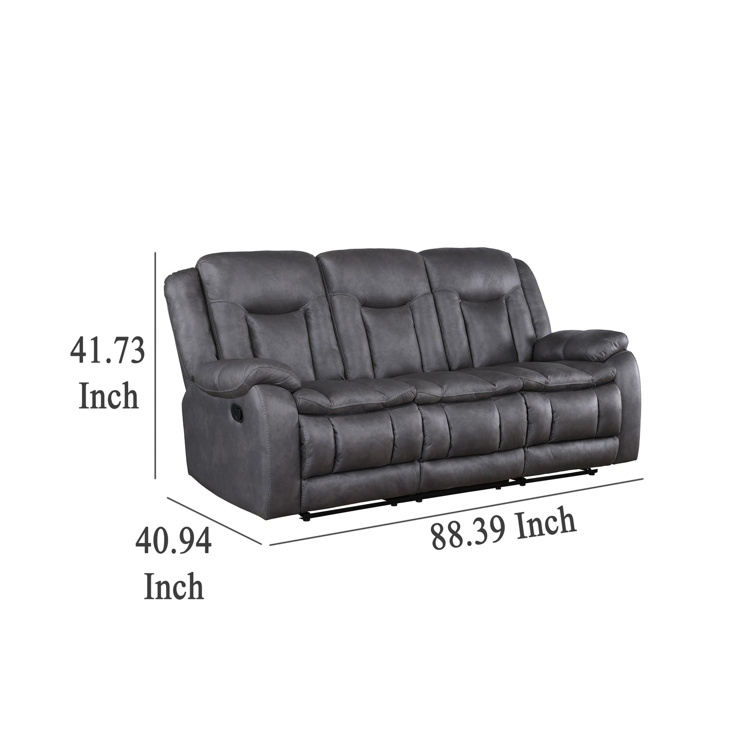 Olaf Dual Manual Recliner Sofa, Dark Gray Faux Leather 88 Inch