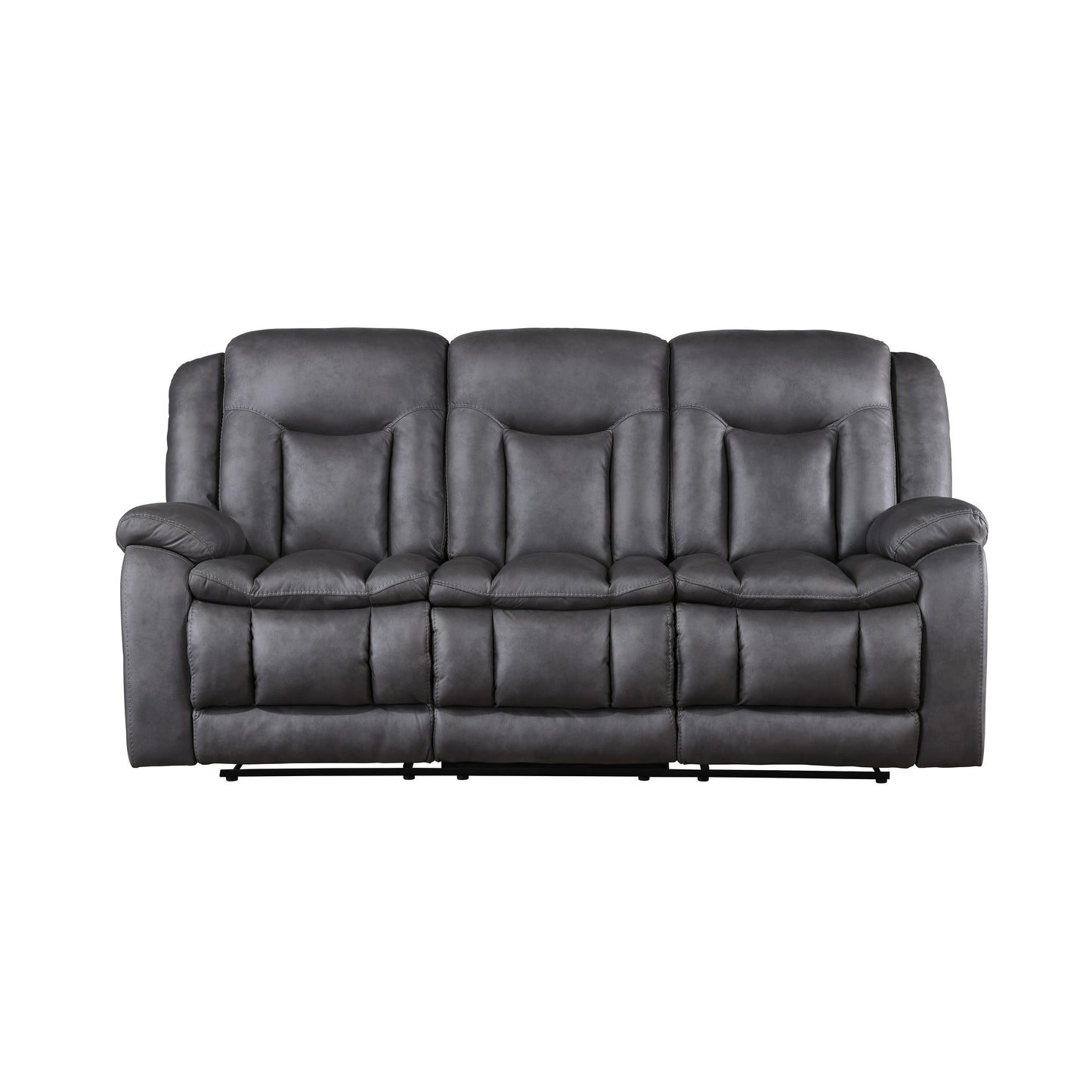 Olaf Dual Manual Recliner Sofa, Dark Gray Faux Leather 88 Inch
