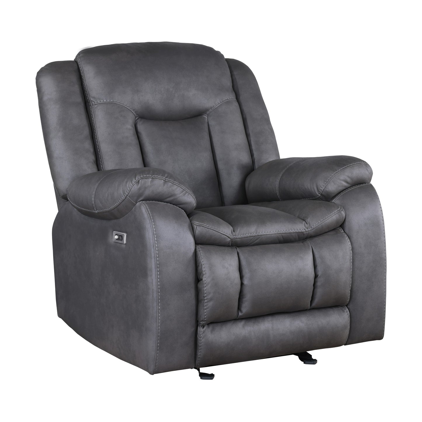 Olaf Manual Glider Recliner Chair, Plush Dark Gray Faux Leather