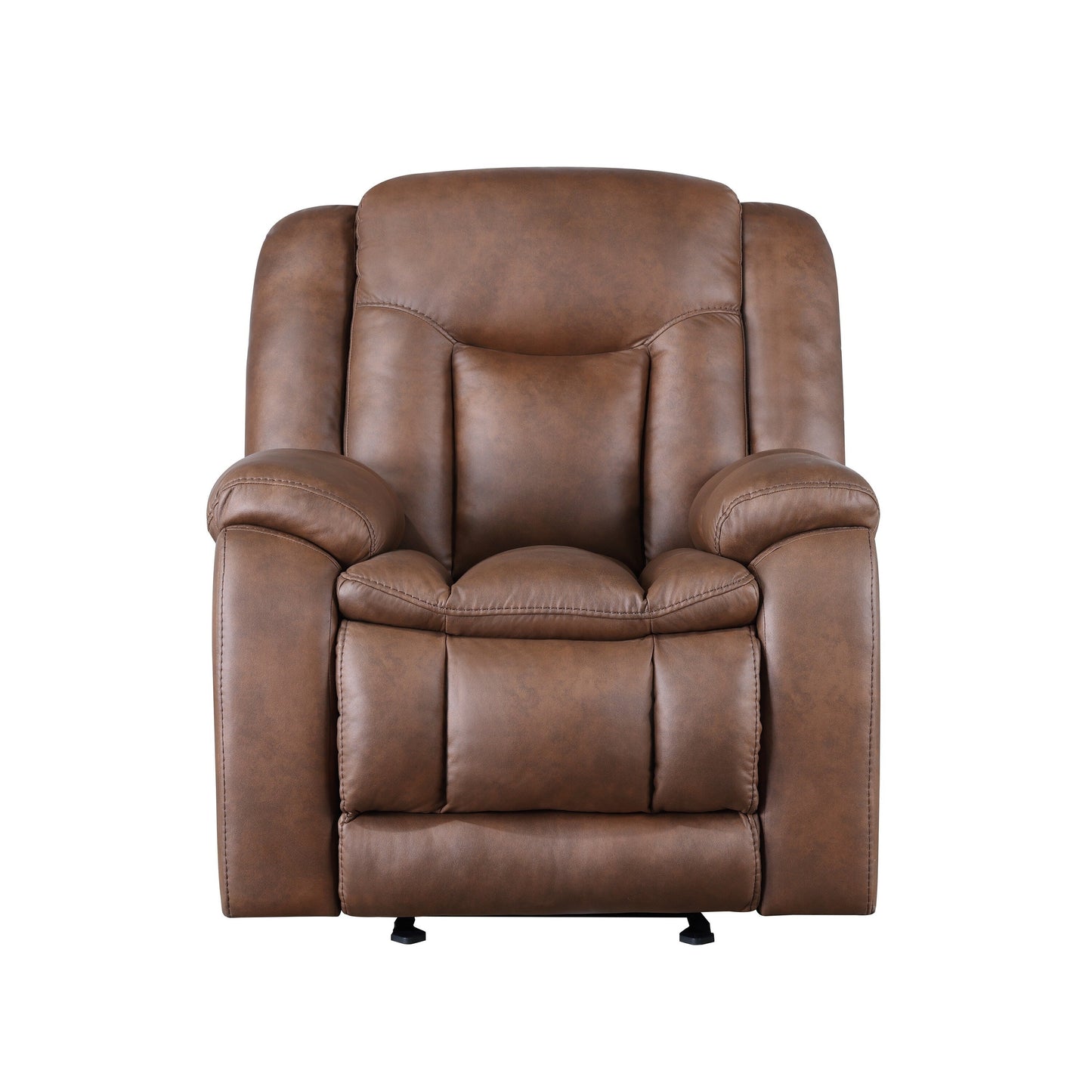 Olaf Manual Glider Recliner Chair, Plush Saddle Brown Faux Leather