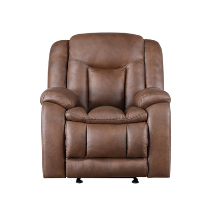 Olaf Manual Glider Recliner Chair, Plush Saddle Brown Faux Leather