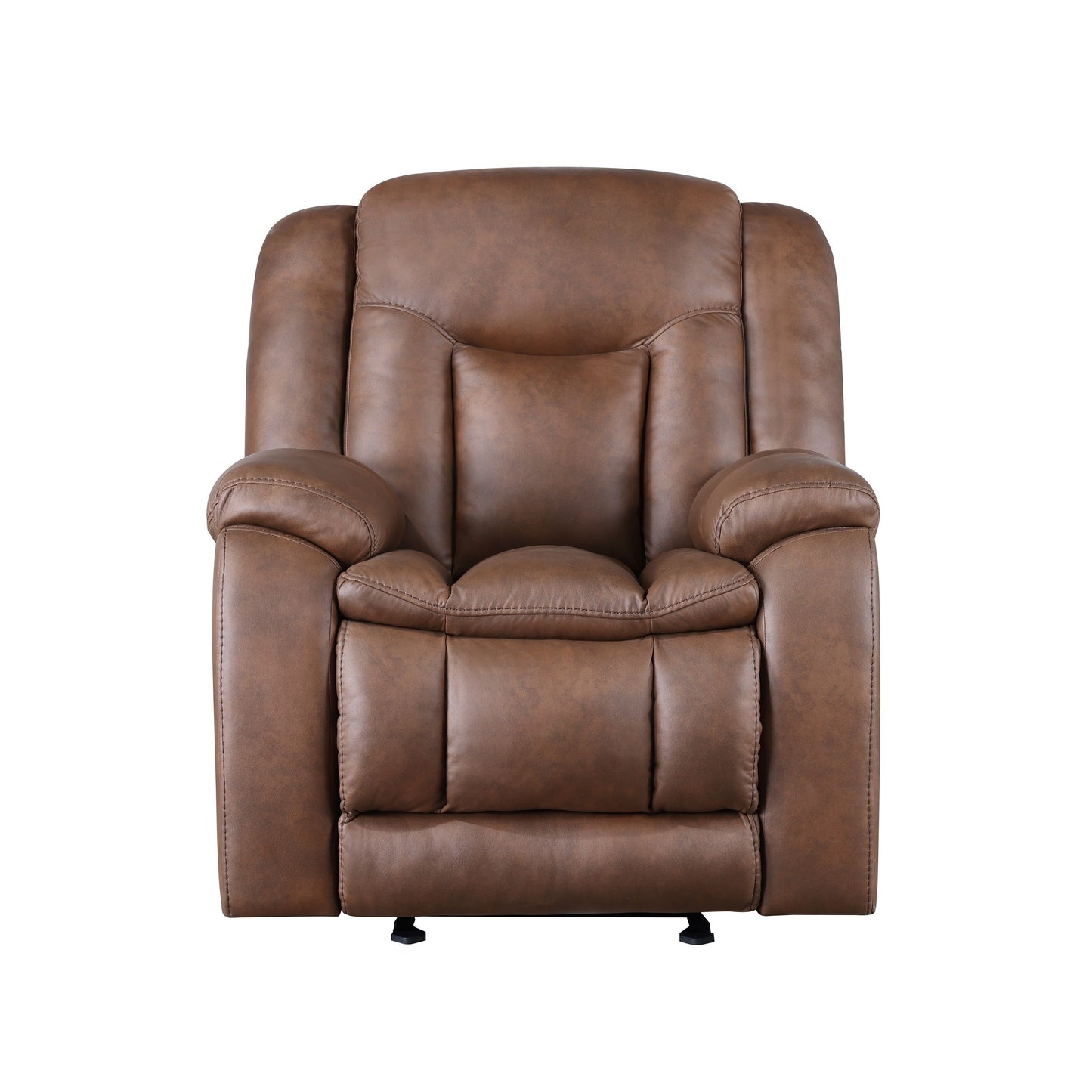 Olaf Power Recliner Chair, Chaise Footrest, Saddle Brown Faux Leather