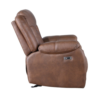 Olaf Power Recliner Chair, Chaise Footrest, Saddle Brown Faux Leather