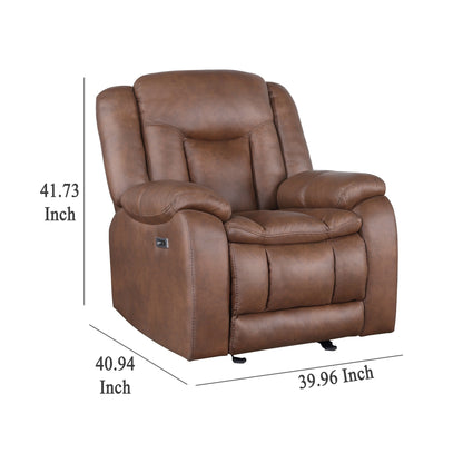 Olaf Power Recliner Chair, Chaise Footrest, Saddle Brown Faux Leather