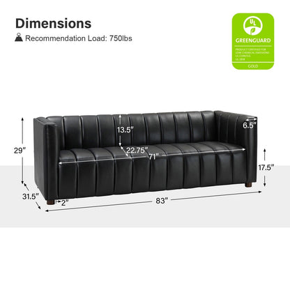 Olinto Modern 83-Inch Genuine Leather Curved Couch Sofa with Channel Back by HULALA HOME