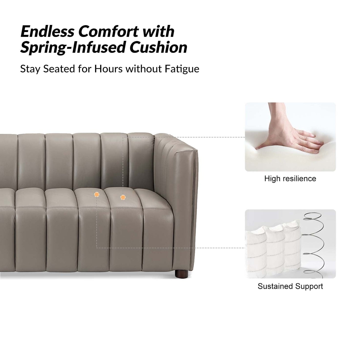 Olinto Modern 83-Inch Genuine Leather Curved Couch Sofa with Channel Back by HULALA HOME