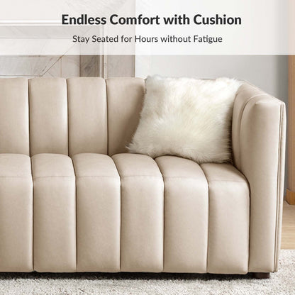 Olinto Modern 83-Inch Genuine Leather Curved Couch Sofa with Channel Back by HULALA HOME