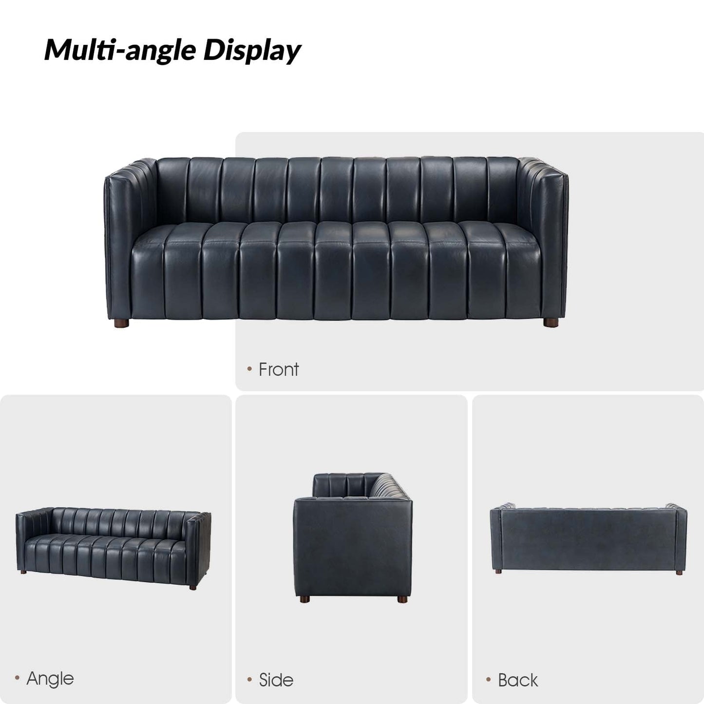 Olinto Modern 83-Inch Genuine Leather Curved Couch Sofa with Channel Back by HULALA HOME
