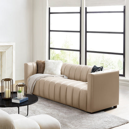 Olinto Modern 83-Inch Genuine Leather Curved Couch Sofa with Channel Back by HULALA HOME